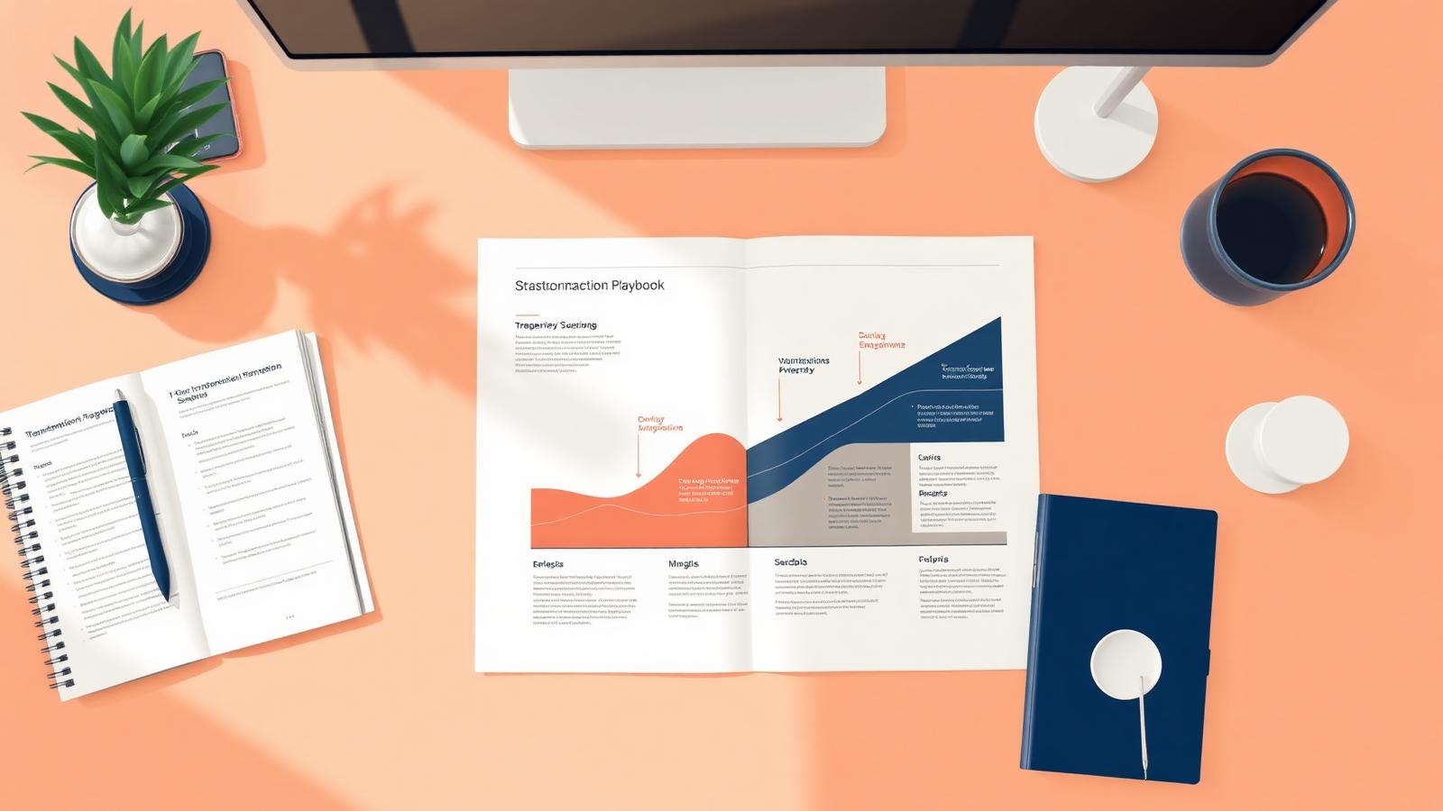 Das Playbook für Business-Transformation-Strategie: Ein praktischer Leitfaden für Führungskräfte – Transformery editorial illustration of a strategic transformation playbook