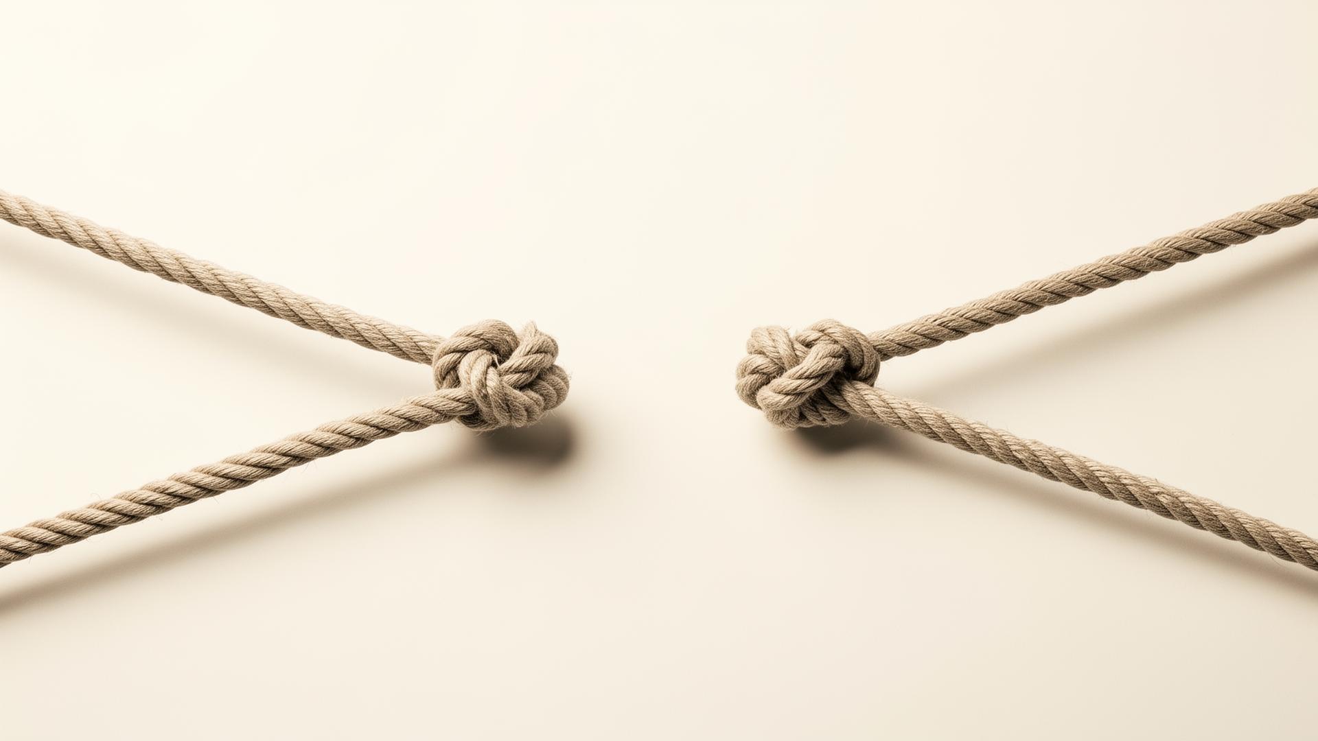 Zwei straff gespannte Seile, die in entgegengesetzte Richtungen ziehen — Metapher für die Statusinversion im Vertrieb