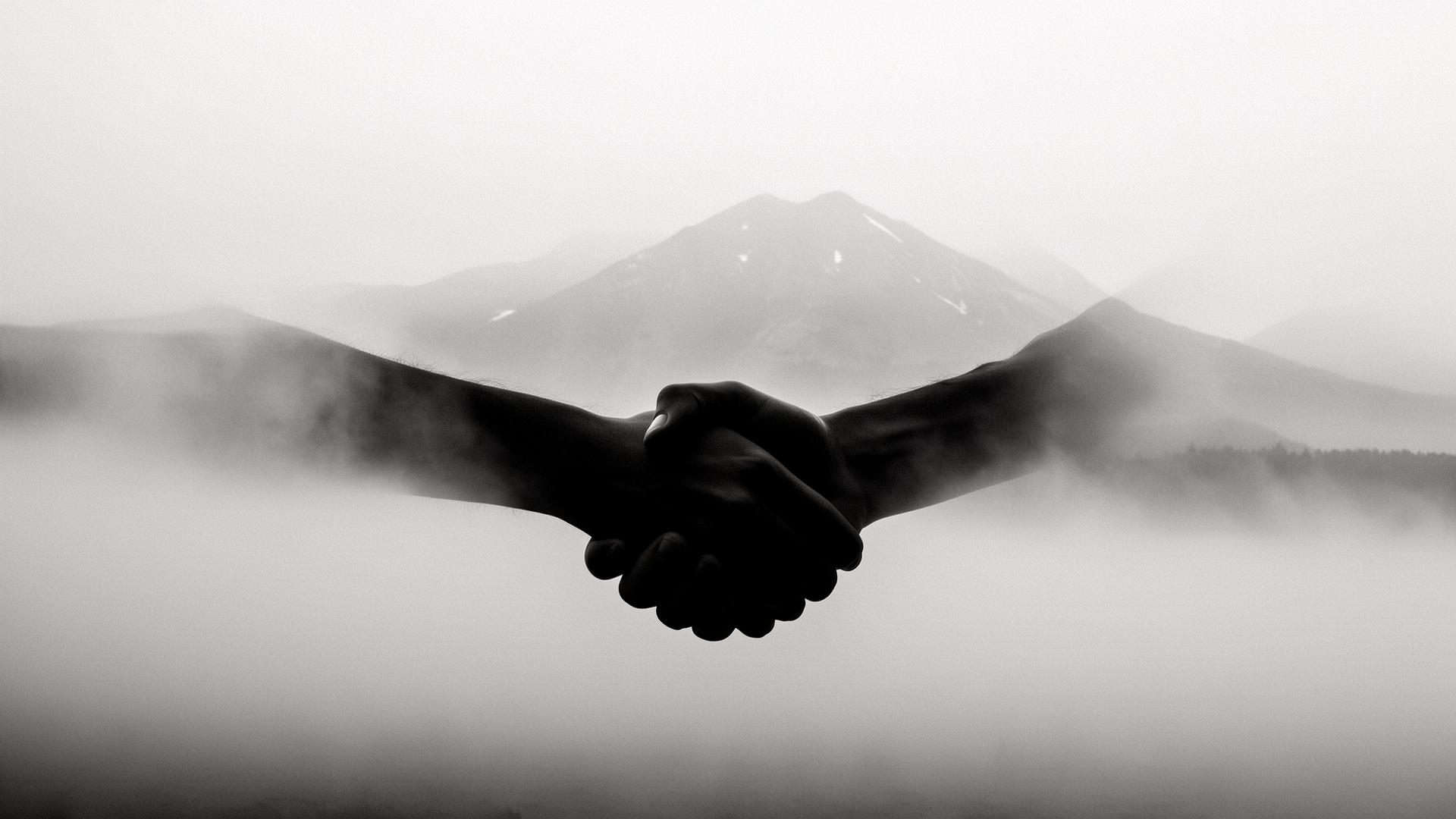 Ein Händedruck, der sich im Nebel auflöst — Metapher für die schweigenden Empfehlungen im Netzwerk